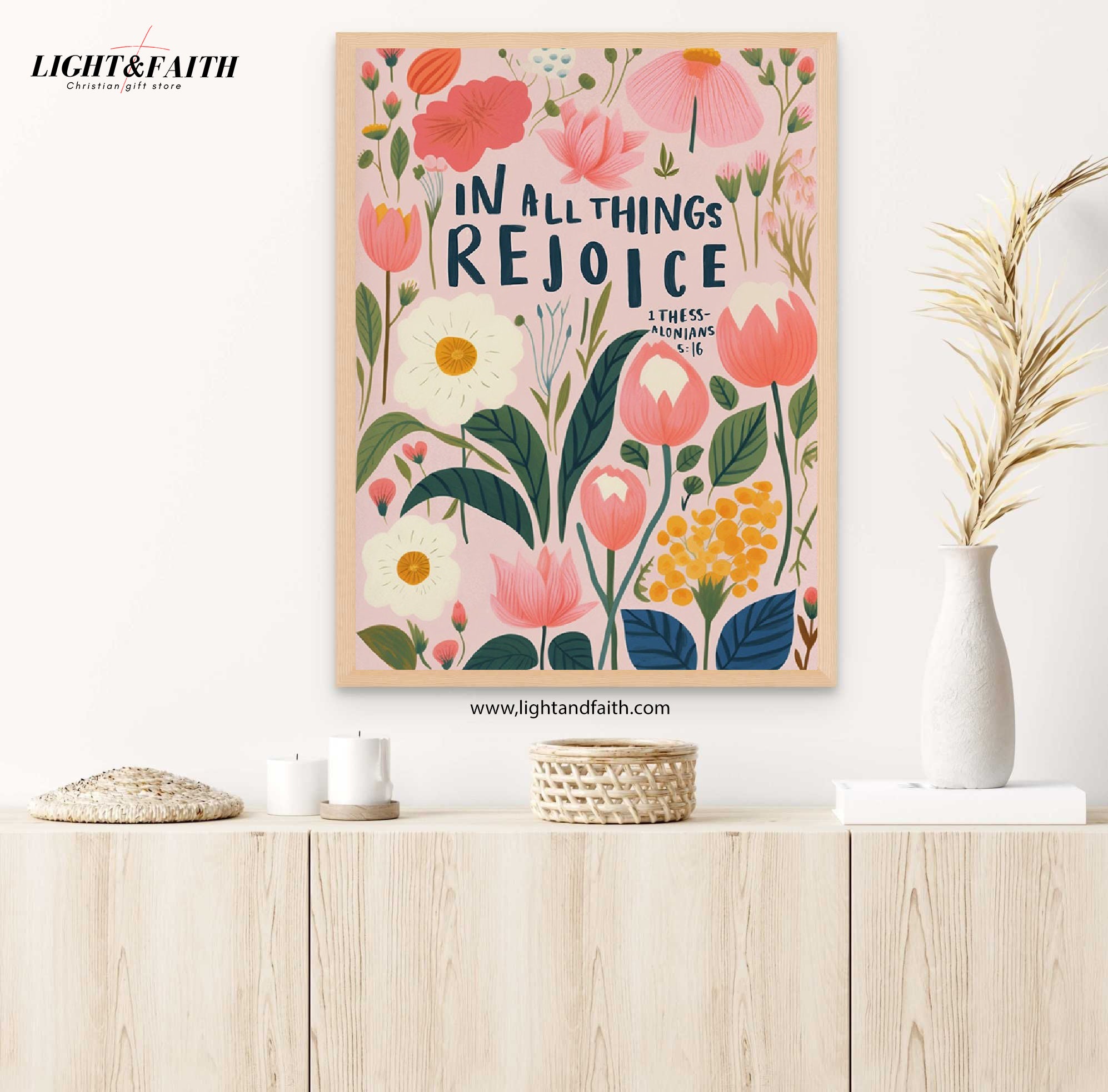 In All Things Rejoice Poster, Colourful Christian Poster, Christian Posters, Modern Christian Decor, Christian Flower Poster